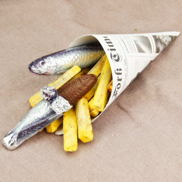 Fish and Chips en chocolat au lait et praliné