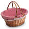 Natural wicker basket with two handles lined with red and white fabric from Vichy
