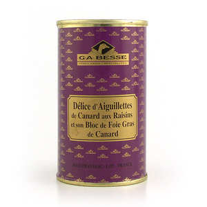 Foie gras GA BESSE - D&eacute;lice d'aiguillettes de canard aux raisins et son bloc de foie gras de canard