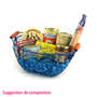 Panier grillage en m&eacute;tal bleu, anses avec poign&eacute;es bois