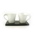 Set of 2 large mugs and wooden tray