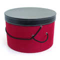 Red velvet hat box with black leather effect lid
