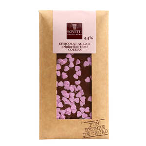 Bovetti chocolats - Milk chocolate bar decorated with hearts