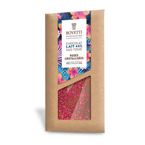 Bovetti chocolats - Milk chocolate bar with rose petals