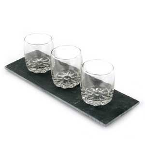 Slate Plates with 3 glasses