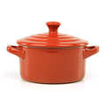 4 mini cocottes rondes en c&eacute;ramique avec poign&eacute;es coloris rouges