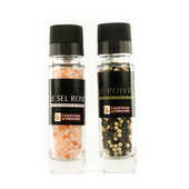 Comptoirs et Compagnies - Lot de 2 moulins en verre : poivre 3 baies bio et sel rose de l'Himalaya