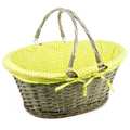 Grand panier ovale osier gris foncé habillé de tissu rayé Grand panier ovale osier gris foncé habillé de tissu rayé