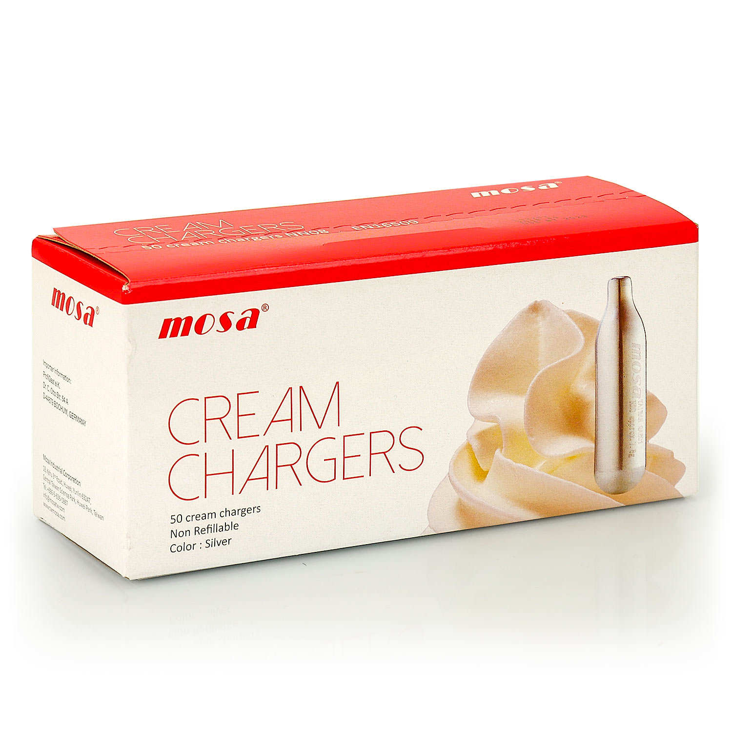 50 chargers for whipped cream and mousse dispensers (8g N2O) Mosa