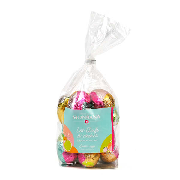 Le grand sachet de 14 œufs creux au chocolat au lait à cacher Monbana