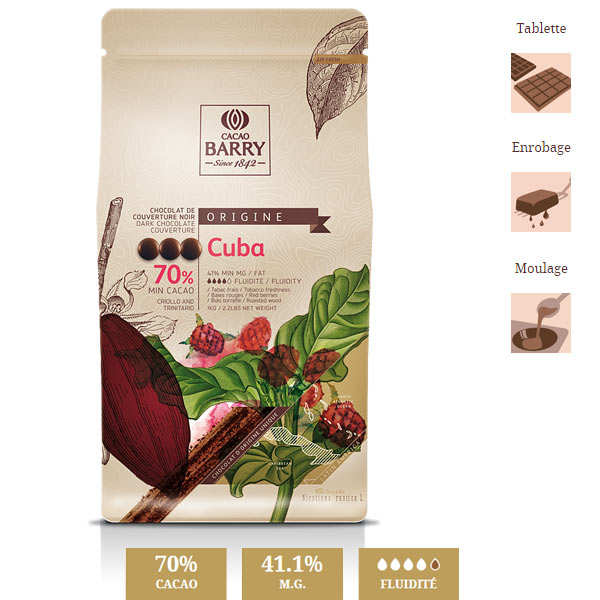 composition kosher salt of Cacao  chocolate Dark 70 couverture Cuba Barry