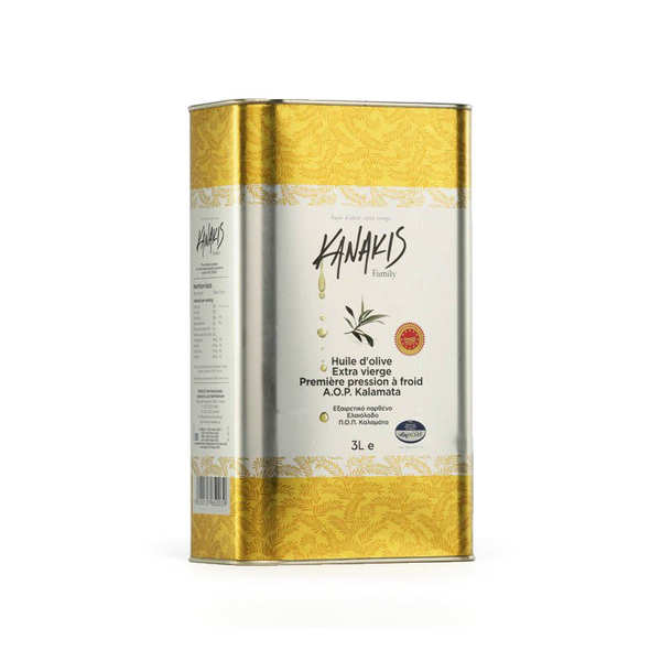 Huile d'olive bio grecque Kanakis - AOP Kalamata - Bidon de 3L