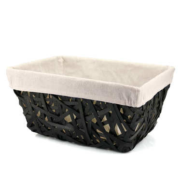 Large black wicker basket with beige fabric lining Large black wicker basket with beige fabric lining