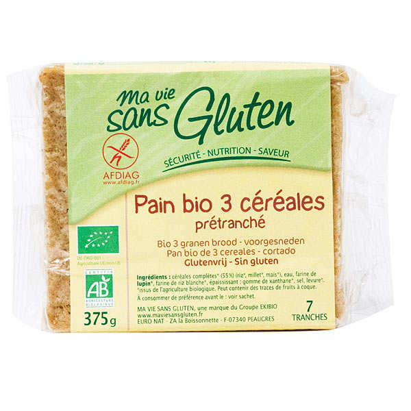 Pain bio aux 3 céréales - sans gluten - Sachet de 375g