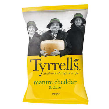 Potato crisps with mature cheddar and chives Potato crisps with mature cheddar and chives