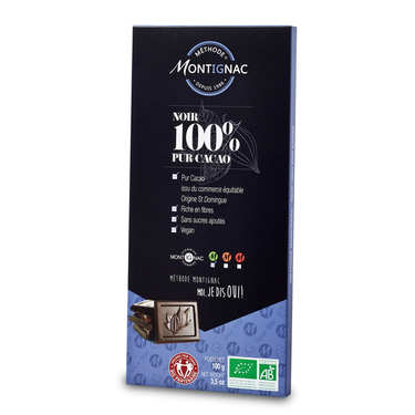 Organic Bar of Dark Chocolate Pure Cocoa 100% - Montignac Organic Bar of Dark Chocolate Pure Cocoa 100% - Montignac