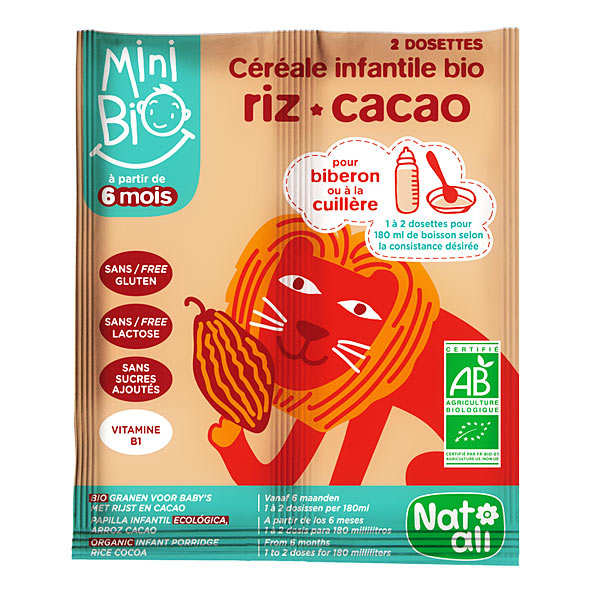 Organic Powdered Infant Cereals Rice and Cocoa NatAli