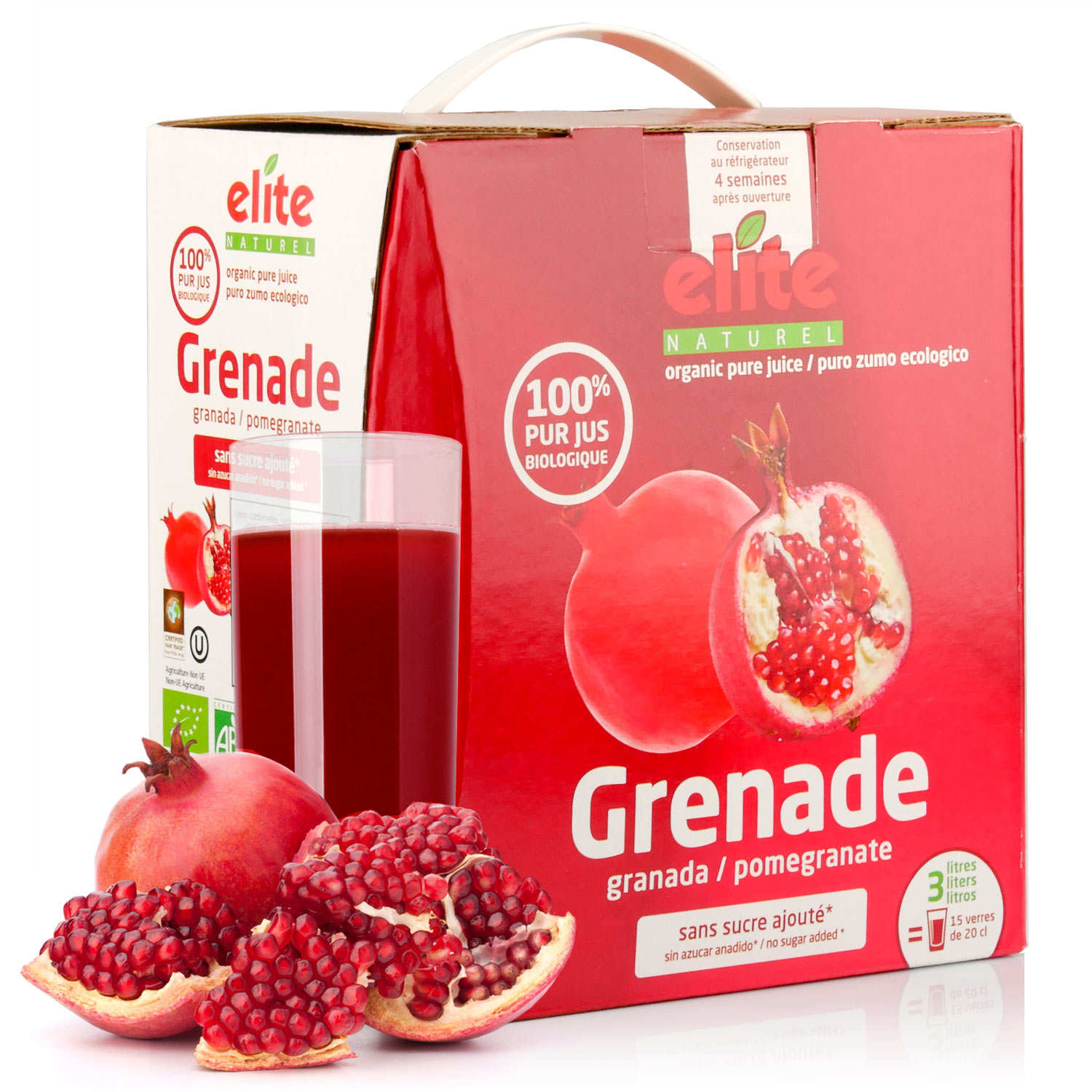 Pure organic pomegranate juice in 3L bag in box Elite Naturel