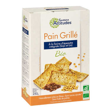 Pain grillé bio à la farine d'épeautre intégrale, soja et lin Pain grillé bio à la farine d'épeautre intégrale, soja et lin
