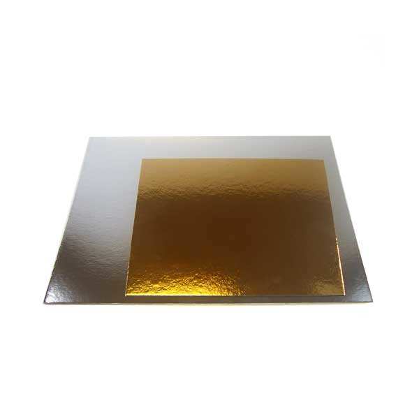 Plateau à gâteau carré argent et or - 3 planches carrées 20 cm