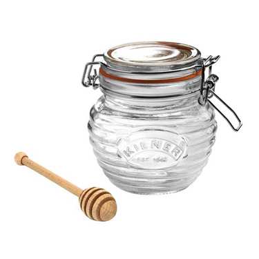 Pot à miel et cuillère en bois Pot à miel et cuillère en bois
