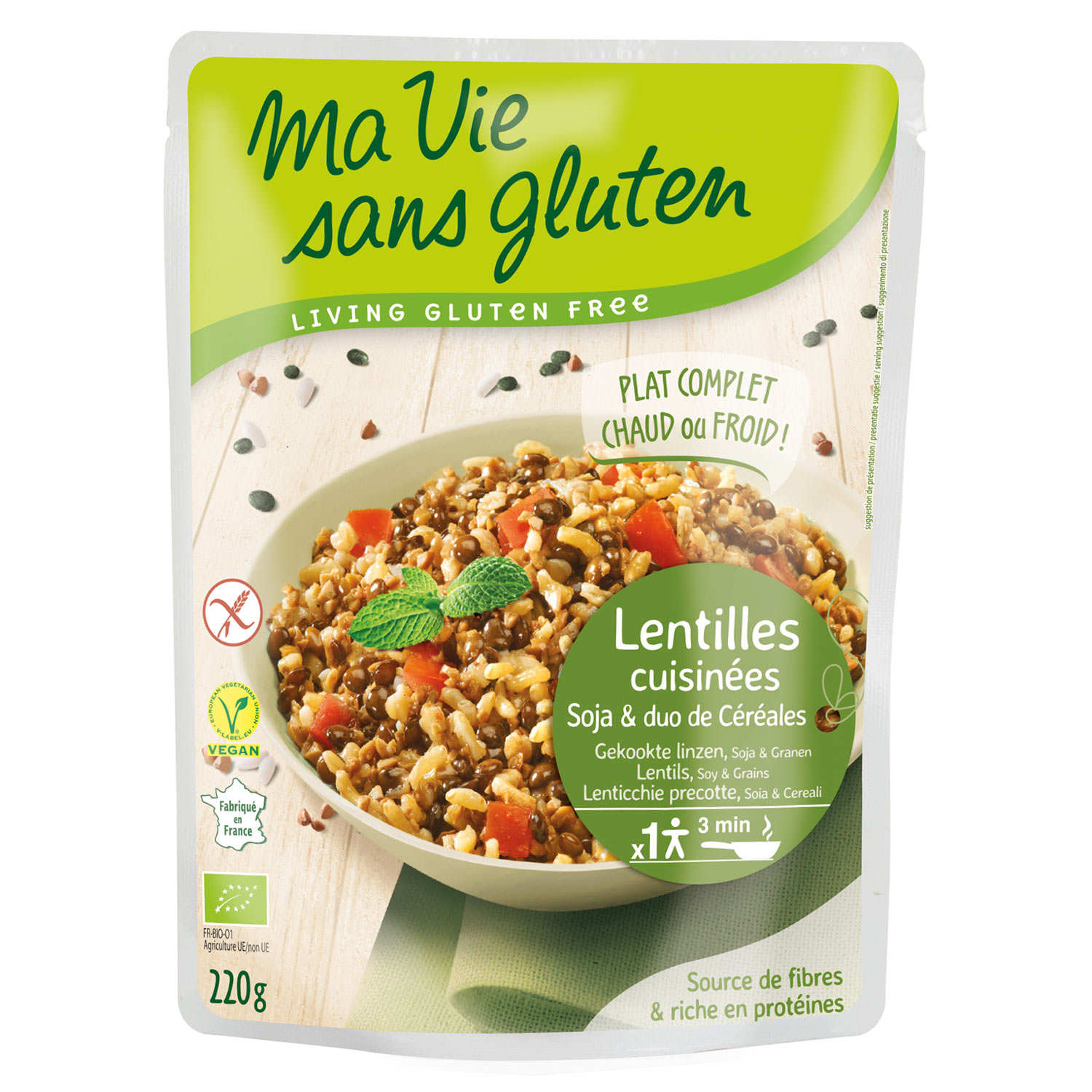 Organic and Gluten Free PreCooked Cereals lentils, soybeans, rice