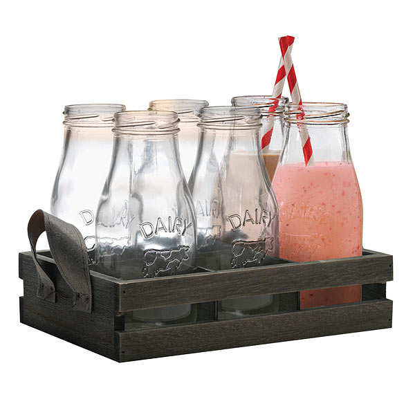 Coffret 6 bouteilles de lait avec pailles