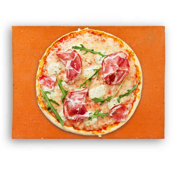 COM-FOUR® Assiette en pierre à pizza 33 cm avec poussoir à pizza poussoir à pizza en bois cuire la pizza au four ou au gril sensation de four à pierre brique réfractaire ignifuge 