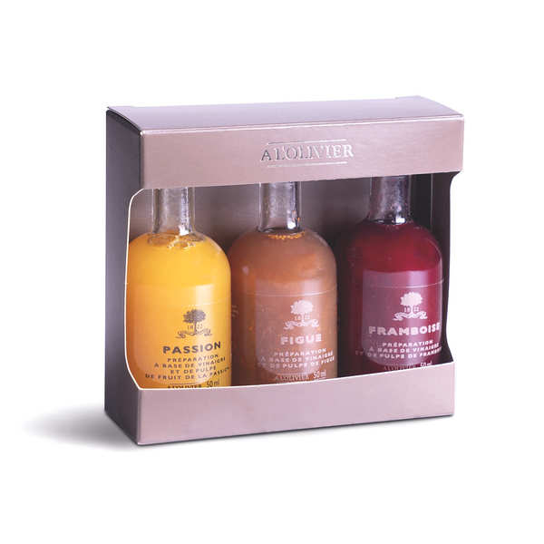 Coffret de vinaigres de fruits en mignonnettes - etui de 3 bouteilles verres x 50ml