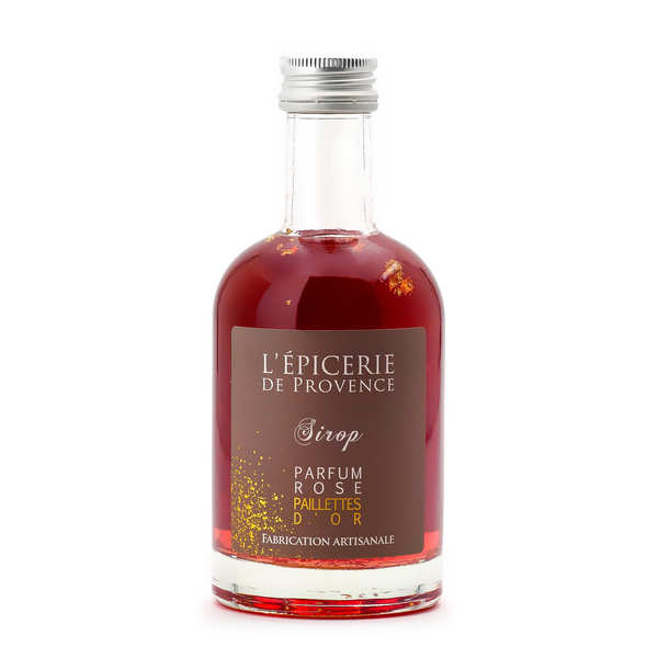 Sirop paillettes d'or saveur rose - bouteille 25cl