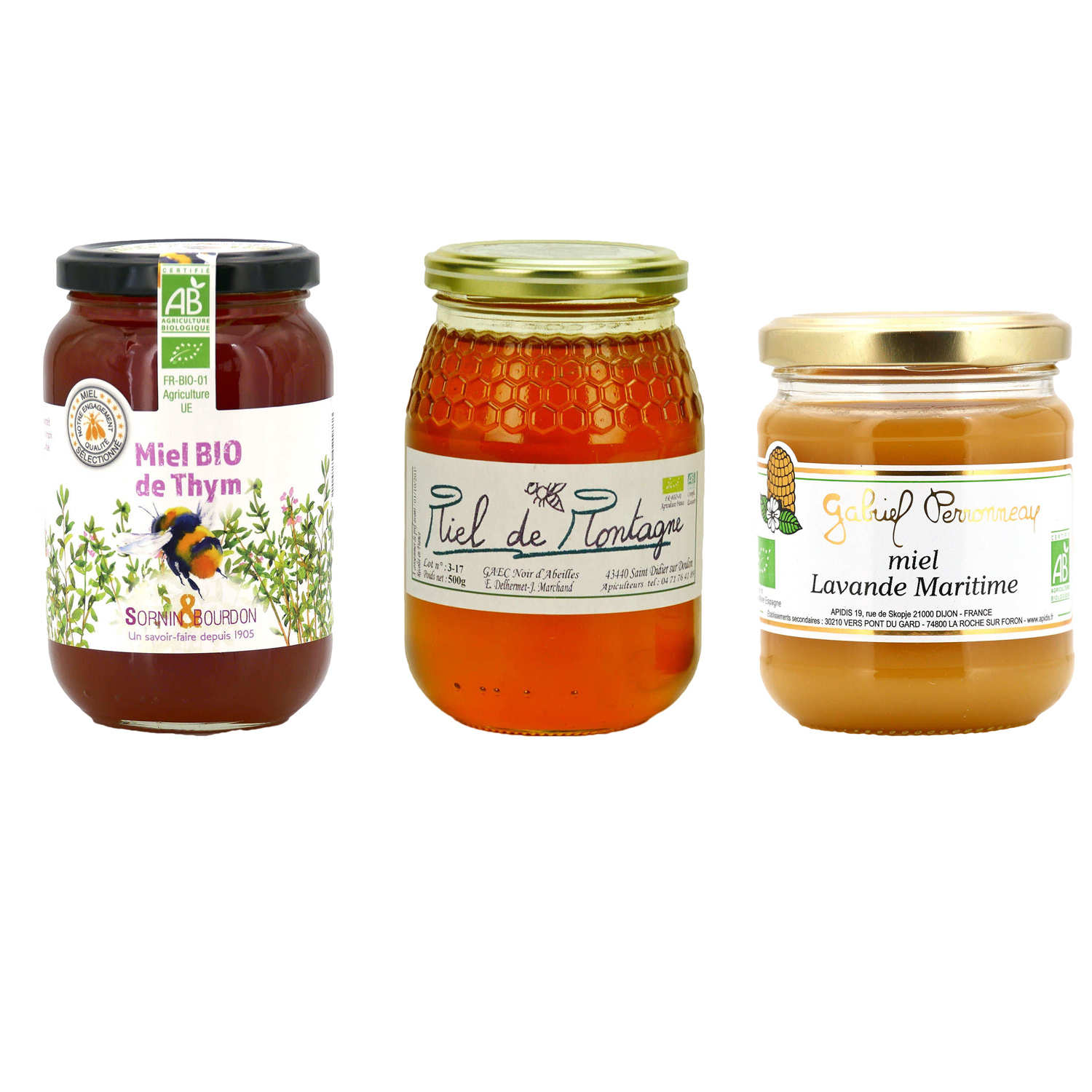 Assortment of 3 organic honeys