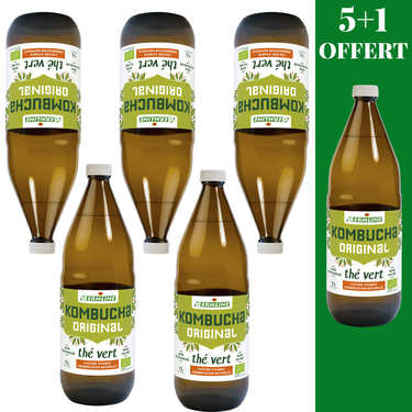 Kombucha, boisson lactofermentée bio - 5 + 1 offert Kombucha, boisson lactofermentée bio - 5 + 1 offert