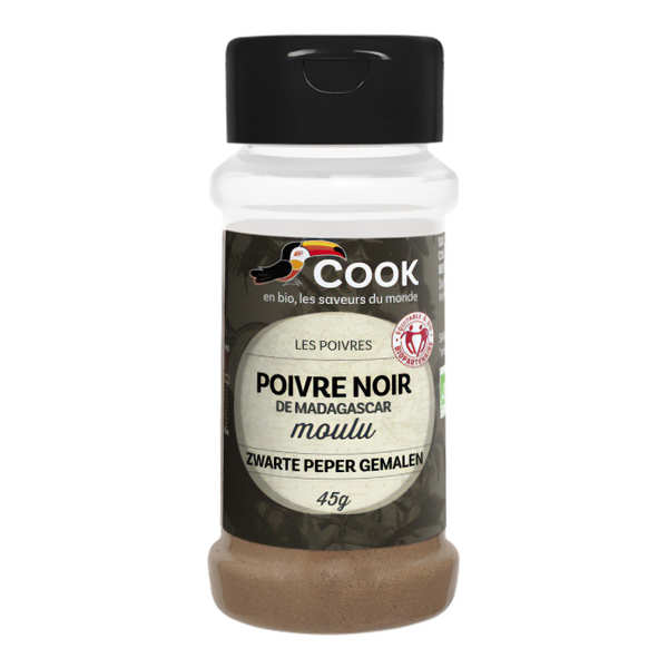 Poivre noir moulu bio - flacon 45g