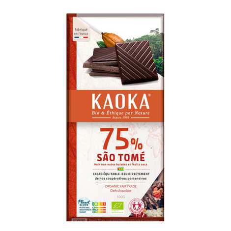 Kaoka - Tablette de chocolat noir 75% bio origine Sao Tomé