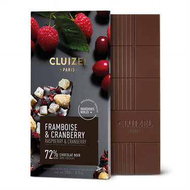 Tablette chocolat noir 72% framboise et cranberry Michel Cluizel Tablette chocolat noir 72% framboise et cranberry Michel Cluizel
