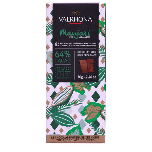 Découvrez, Valrhona Chocolat noir Manjari 64% de cacao aux pépites à  l'orange 120g