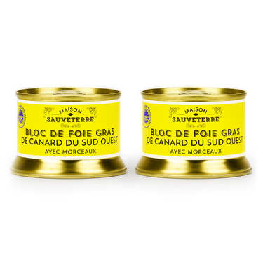 Lot de 2 blocs de foie gras de canard avec morceaux du Sud-Ouest (IGP) Lot de 2 blocs de foie gras de canard avec morceaux du Sud-Ouest (IGP)
