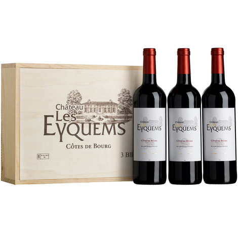 Château Les Eyquems Côtes de Bourg - Coffret bois 3 bouteilles - Vin rouge  - Château Les Eyquems