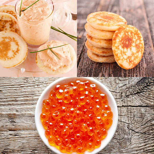 Wild Salmon Eggs Taram Fresh Blinis Assortment Olsen