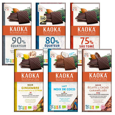 Lot découverte 6 tablettes de chocolat bio Kaoka Lot découverte 6 tablettes de chocolat bio Kaoka