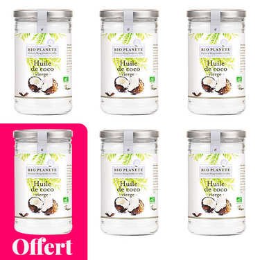Huile vierge de coco Bio - 5 + 1 offert Huile vierge de coco Bio - 5 + 1 offert