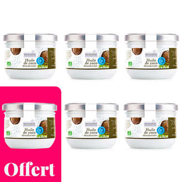 Huile de coco désodorisée bio - 5 + 1 offert Huile de coco désodorisée bio - 5 + 1 offert