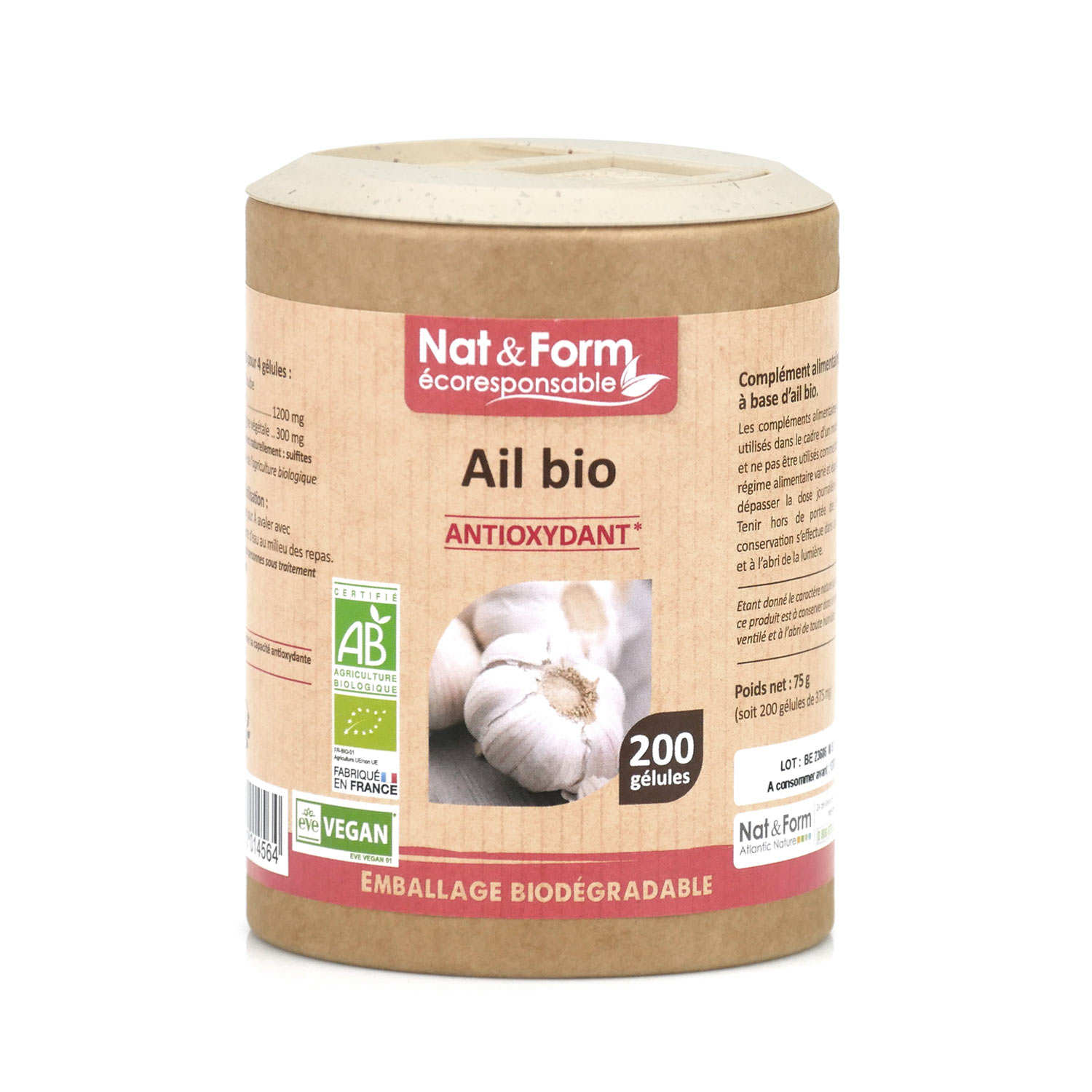 Organic Garlic 200 Capsules of 375mg Nat&Form