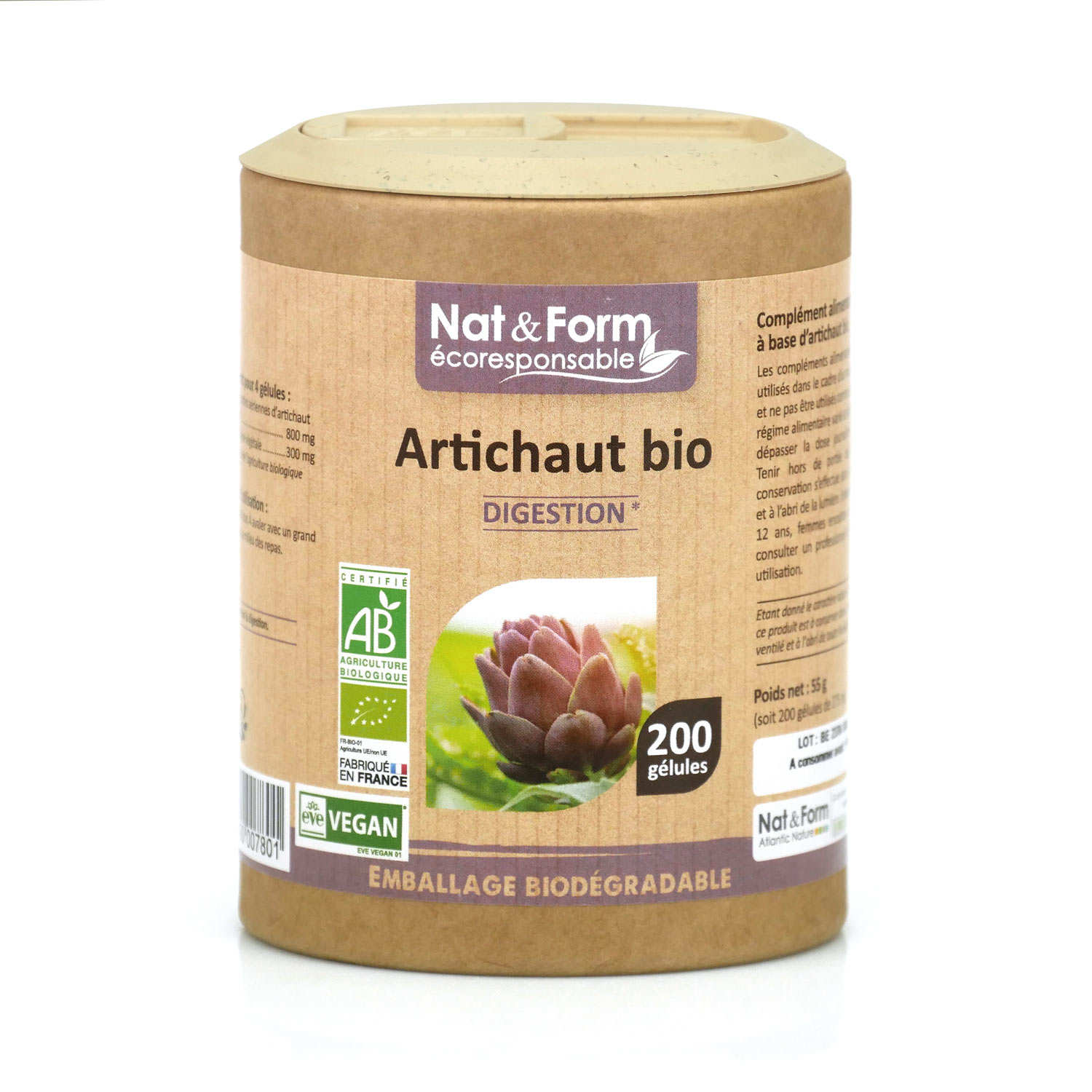 Organic Artichoke 200 Capsules of 275mg Nat&Form