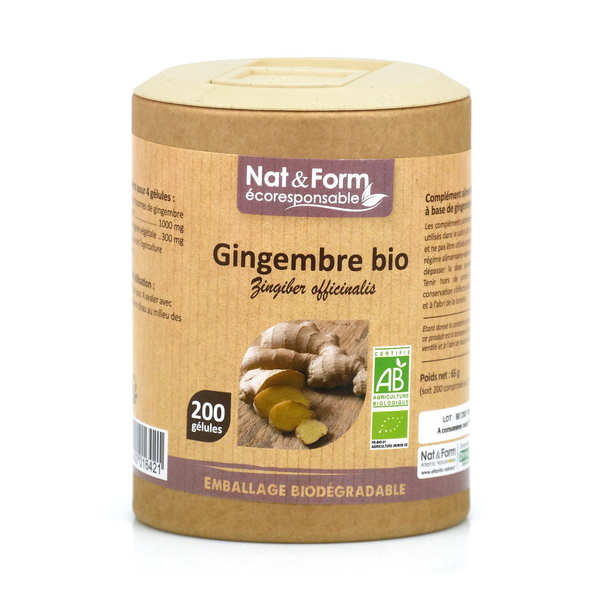 Organic Ginger 200 Capsules of 325mg Nat&Form