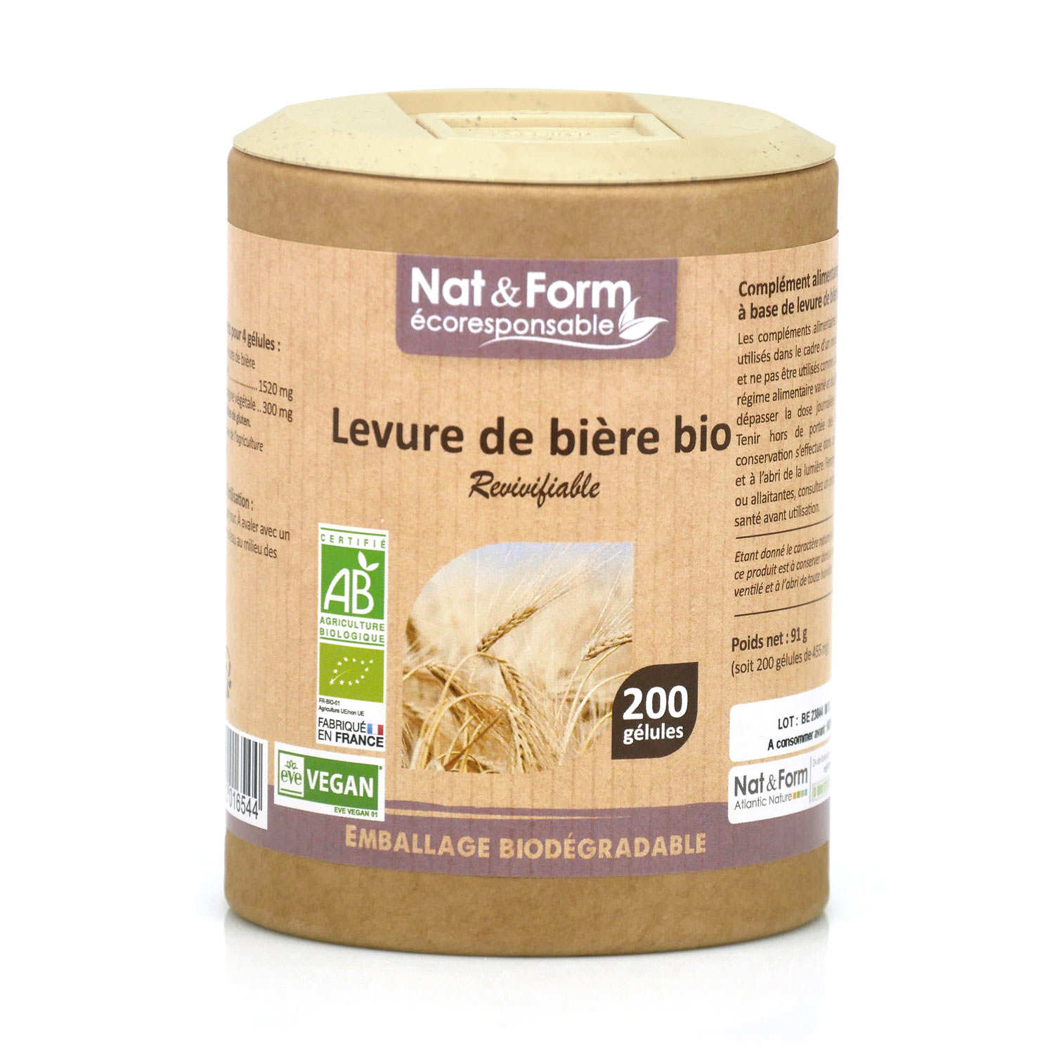 Organic Revivable Brewer's Yeast 200 Capsules of 455mg Nat&Form