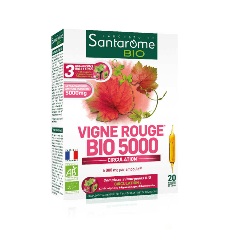 Vigne rouge bio 5000 20 ampoules buvables de 10ml Santarome Bio