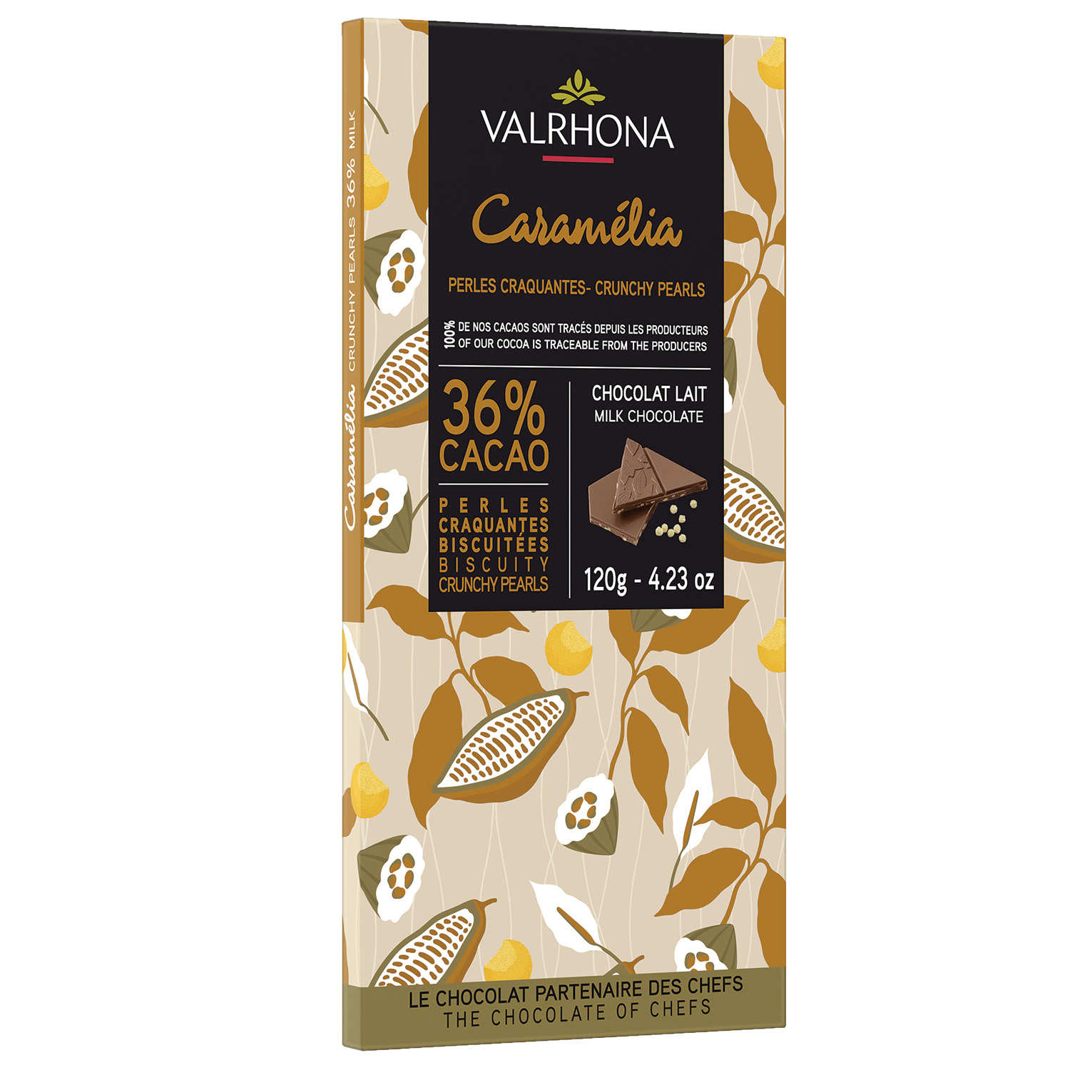 Bar of Milk Chocolate Caramelia 36 with Crunchy Crisps Valrhona