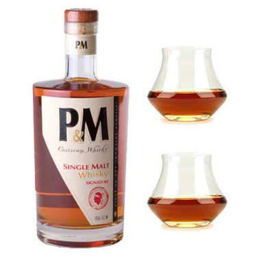 Whisky Corse P&M Single Malt Signature 42% et ses 2 verres de dégustation Whisky Corse P&M Single Malt Signature 42% et ses 2 verres de dégustation