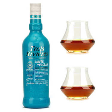 Rhum Trois rivières blanc cuvée de l'océan 42% et ses 2 verres de dégustation Rhum Trois rivières blanc cuvée de l'océan 42% et ses 2 verres de dégustation